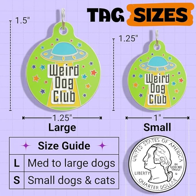 Bad Tags Personalized Dog and Cat ID Tags in 25+ Designs and 2 Sizes - 5 Lines of Custom Engraved Text - Funny Cute Personalized Pet Tags (Weird Dog Club, Large (1.25 inch))