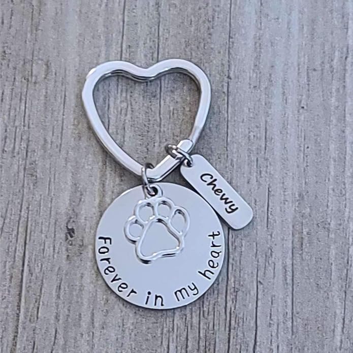 Infinity Collection - Personalized Pet Memorial Key Chain (Forever In My Heart Charm, Paw Print & Engraved Pet Name) Personalized Keychains for Dog Memorial, Keychain Accessories, Personalized Gifts