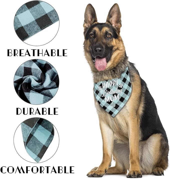 Dog Bandana for Happy Birthday Mom - Classical Plaid Printing Pet Scarf Accessories - Gift for Mom's Birthday Party (L17)