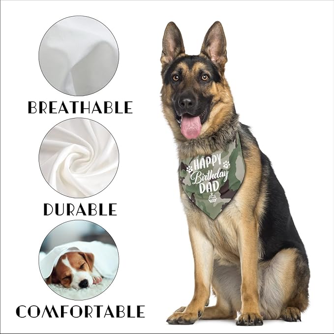 K32 Camouflage Dog Bandana - Happy Birthday Dad Dog Scarf Accessory for Pet Scarf Gift