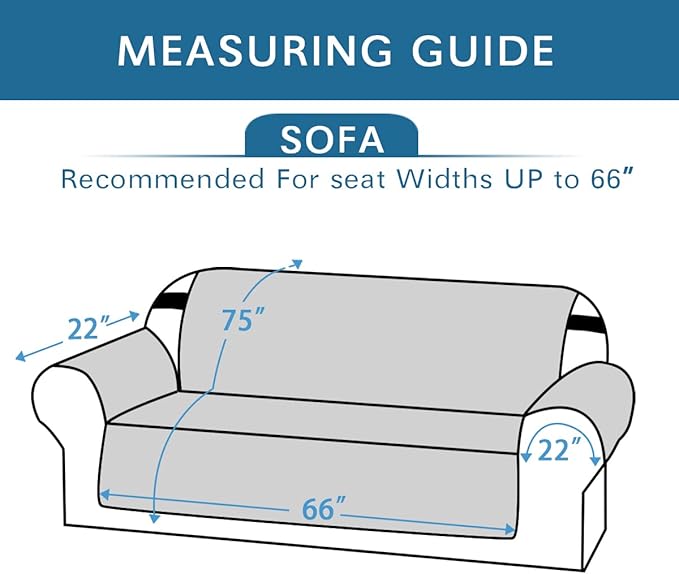 H.VERSAILTEX Reversible Sofa Slipcover Furniture Protector Water Resistant 2 Inch Wide Elastic Straps Sofa Cover Couch Covers Pets Kids Fit Sitting Width Up to 66" (Sofa: 75" x 110", Black/Grey)