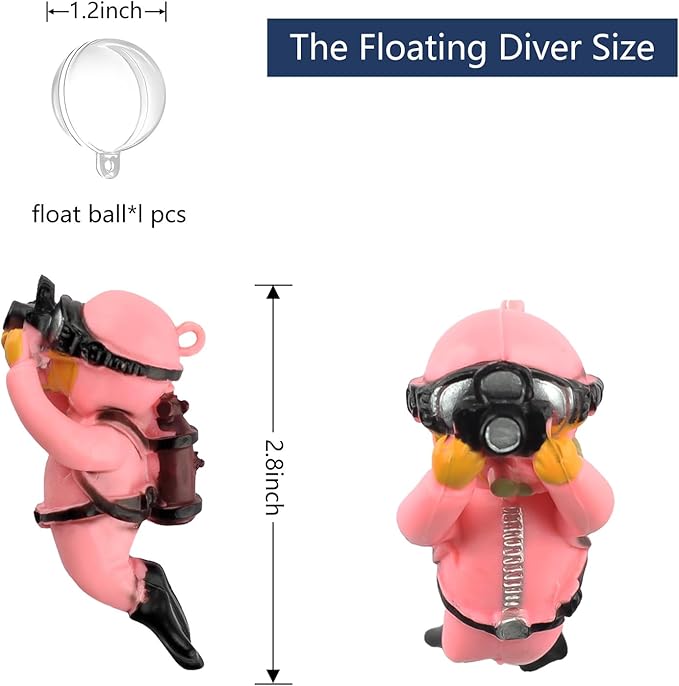 onesimcr Floating Fish Tank Decorations, Aquarium Decorations, Lovely Diver Fish Tank Decorations, Floating Device Fish Tank Accessories，Suitable for All Kinds of Fish Tanks(Pink)…