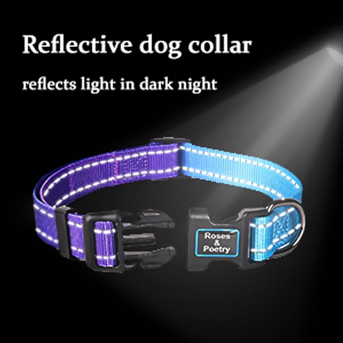 Roses&Poetry Reflective Dog Collar with Gradient Violet, Adjustable Durable Pet Collars for Small Medium Large Dogs (Violet-M)