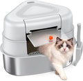 XL Stainless Steel Corner Cat Litter Box with Lid - Sturdy, No Odor & Space-Saving Hidden Design for Large Cats, Grey