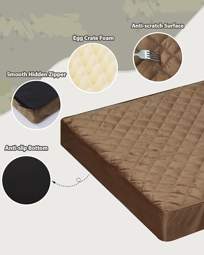 Orthopedic Dog Beds for Extra Large Dogs Waterproof with Removable Washable Cover and Non-Slip Bottom, Quilting Dog Mattress for Crate, 47x29 Inch, Brown