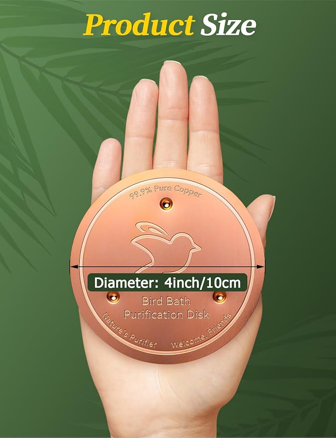 Mellbree Bird Bath Copper Disk, 0.6mm Reinforced 99.99% Pure Copper Cleaning Disk for Physical Safe Clean Water All-Season, Universal Fit for Outdoor Birdbaths, Bowl, Bird Bath Solar