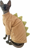 Dinosaur Sphynx Cat Clothes, Soft Polar Fleece Sweater for Cat, Elastic Pet Clothes Thick Winter Warm Outfit for Hairless Cat, Devon, Cornish, Small Dogs Apparel with Sleeves (Khaki, Small)