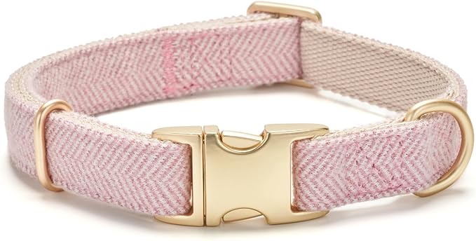 Soft Cotton Hemp Dog Collar with Metal Buckle Adjustable Tweed Dog Collars for Female Small Medium Large Dogs(Pink,Small)