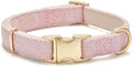 Soft Cotton Hemp Dog Collar with Metal Buckle Adjustable Twilled Dog Collars for Female Small Medium Large Dogs(Pink,Large)
