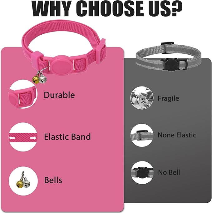 Breakaway Cat Collar with Bell, Safety Buckle Kitten Collar, Elastic Strech Quick Release, Adjustable Lightweight Collars for Girl Boy Cats, Pet Supplies, Accessories, Gifts Rose Red