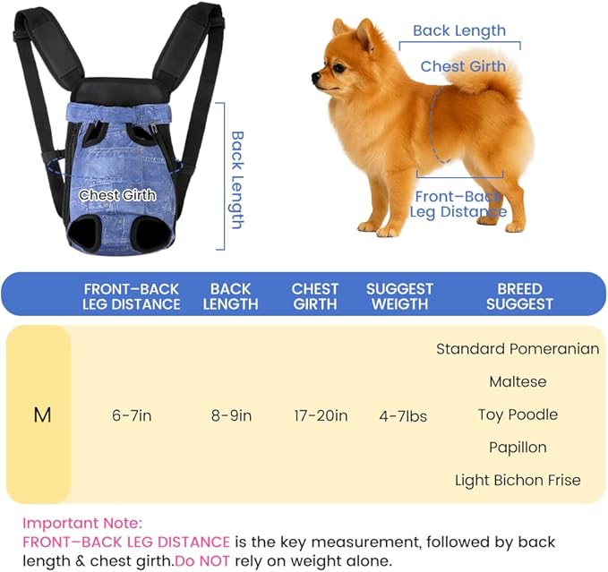 Dog Backpack Carrier, Front Pocket for Essentials, Legs Out Carrying Sling Travel Bag for Small Medium Dogs 4-7 Lbs, Soft Wearable Puppy Chest Carry Backpacks for Walking/Hiking/Camping/Traveling