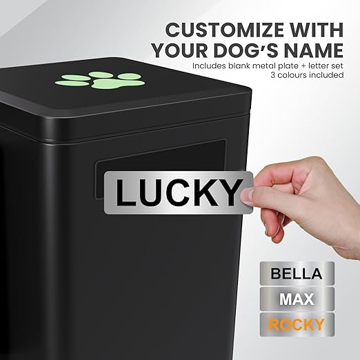 Dog Poop Trash Can Outside, 6L Metal Outdoor Dog Waste Bin with Lid & Soft Close Pedal, Pet Waste Container with Charcoal Filter, Removable Inner Bucket, Bag Holder, Stickers & Custom Name Plate