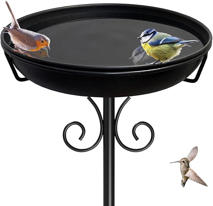 38In Freestanding Bird Bath for Outside, Detachable Birdbaths with Metal Stake, Bird Bath Feeder Bowl for Outdoors Garden Patio Yard Lawn,Sturdy Upgraded 5 Pronged Base (Black)
