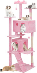 Athena Collection Cat Tree, 77 Inch Cat Tower for Indoor Cats, Multi-Level Cat Tree Tower Activity Center with 2 Cat Condo & Cat Scratching Post & Dangling Ball, Tall Cat Tree, Soft Pink