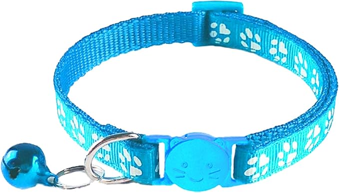 2 Pack Breakaway Cat Collars with Bells, Reflective Design and Claw Print Design, Safety Buckle, Adjustable 7.5-12.5 Inches for Kittens & Cats (Sky Blue)