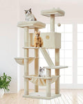 Taoqimiao Cat Tree 57.5-Inch, Cat Tower for Indoor Cats Large Adult, Extra Large Cat Condo, 8 Sisal Scratching Posts, Metal Frame Cozy Hammock, Durable Scratch Board, 2 Top Perches, Beige MS026M