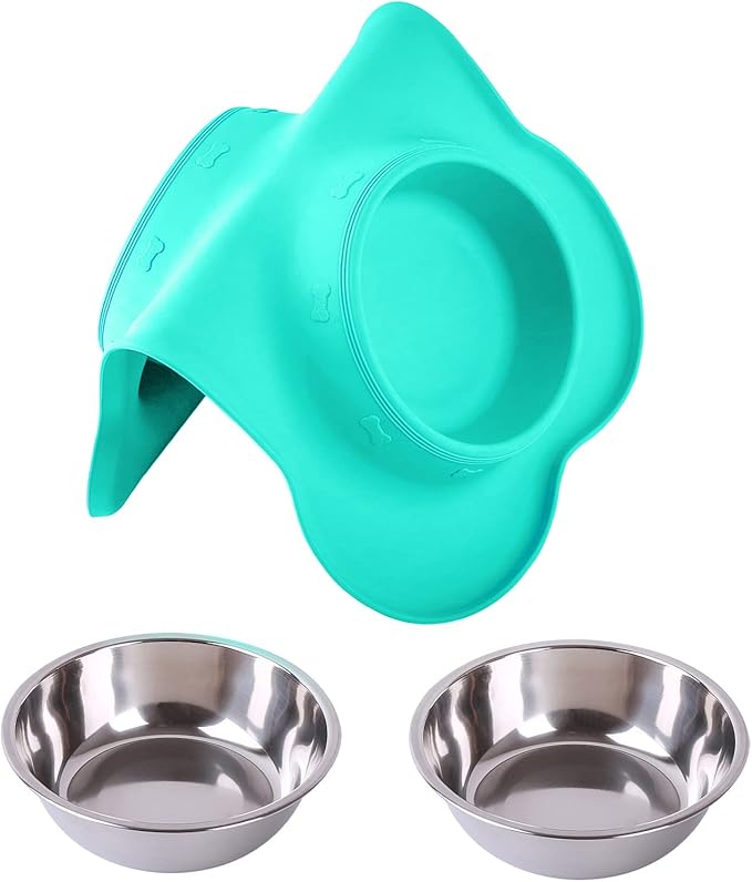 Hubulk Pet Dog Bowls 2 Stainless Steel Dog Bowl with No Spill Non-Skid Silicone Mat + Pet Food Scoop Water and Food Feeder Bowls for Feeding Small Medium Large Dogs Cats Puppies (Large, Mint Green)