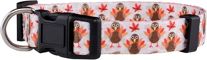 Native Pup Thanksgiving Dog Collar- Fall Collars for Dogs- Autumn Leaf, Turkey, Pumpkin Pie, Holiday Leaves- Girl Boy Puppy- Adjustable for Small, Medium, Large Breeds (Turkey, Small)