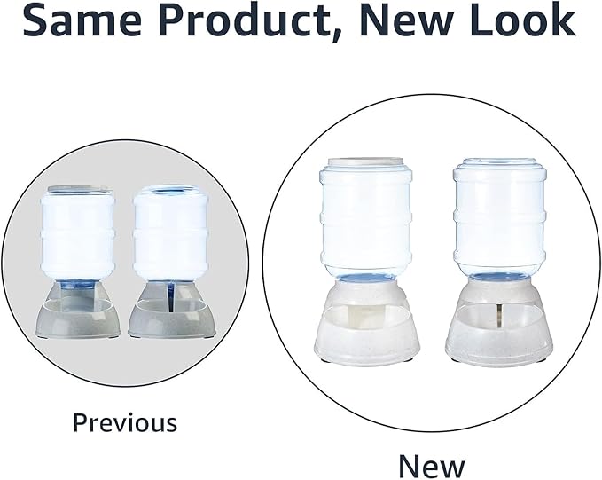 Amazon Basics Automatic Pet Water Dispenser and Gravity Food Feeder Set for Cat and Dog, Easy to Clean, 6-Pound Food Capacity, 1-Gallon, Small, Gray, Pack of 2