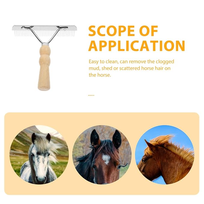 iplusmile Horse Hair Comb with Wooden Handle Ergonomic Non-Slip Pet Grooming Brush for Horses and Dogs Shedding Fur Removal Durable Cleaning Accessory 6.29 Inch