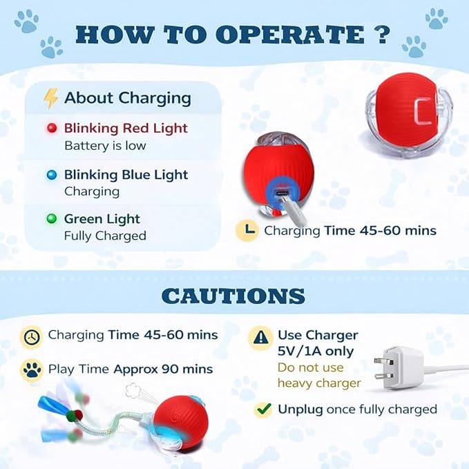 GlowPounce Interactive Rolling Ball Toy for Indoor Cats & Small Dogs – Motion-Activated Smart Moving Ball with LED Lights – Rechargeable Automatic Play Toy for Cats, Kittens & Puppies