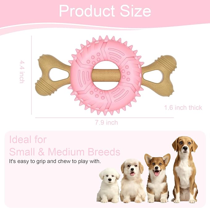 Dog Chew Toys, Indestructible Dog Toys for Aggressive Chewers - Small & Medium Breed, Durable Rubber Chew Bone Toy for Small Dogs, Tough Tire Dog Toy, Puppy toys for Teething, Anxiety & to Keep Busy