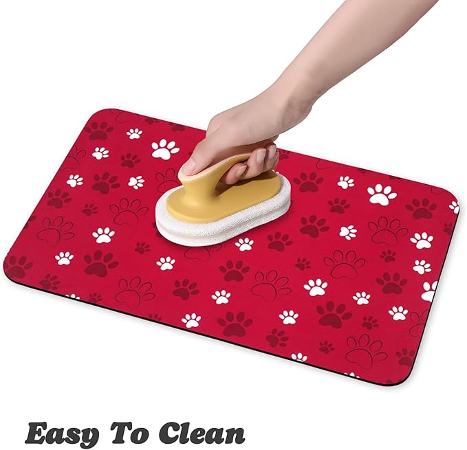 Dog Food Mat, Absorbent Water Bowl Mats Cat Pet Feeding Placemats Red 16 * 24 inch