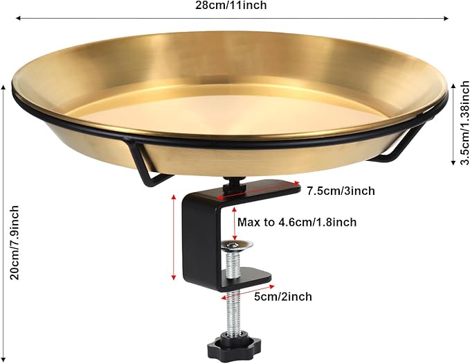 Deck Mounted Bird Bath Bird Feeder Bowl with 1.8 inch Thick Iron Clamp - Detachable Outdoor Decor for Garden Backyard Patio and Deck - Perfect for Attracting Birds