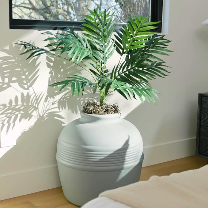 Good Pet Stuff Hidden Litter Box Planter, Decorative Cat Litter Enclosure with Carbon Filter, Artificial Plant, Easy Clean, Removable Liner, Round Style, Essentials Kit, Pebble Gray