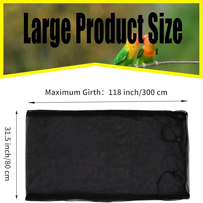 Bird Cage Seed Catcher Large Bird Cage Cover 118 * 31 inches Adjustable Net Cover,Black Nylon Mesh Birdcage Skirt Guard for Parrot Macaw Round Square Cages (1, Black, 118 * 31 inches)