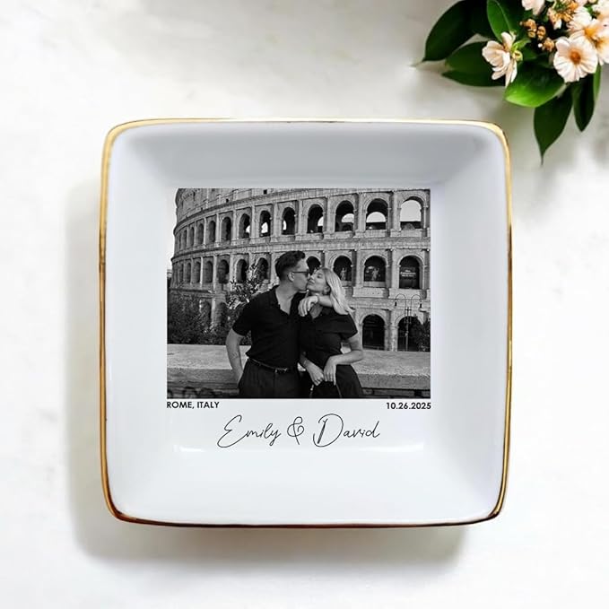Custom Couple Portrait Polaroid Photo Ring Dish, Personalized Picture Jewelry Holder, Engagement Ring Dish, Wedding Trinket Tray Keepsake Valentines Gift for Her Him Wife Husband