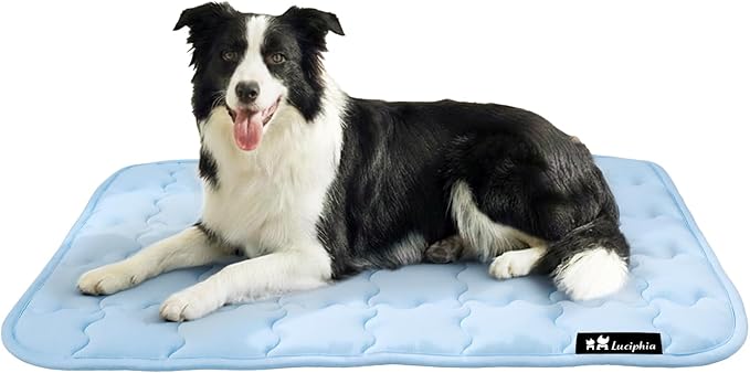 Luciphia Premium Dog Cooling Mat Non-Slip Q-MAX>0.5 Self-Cooling Pad for Small Pet Cat Indoor Portable Kennel Puppy Bed for Summer Crate Pad for Dog Washable Light Blue 20x30 inches