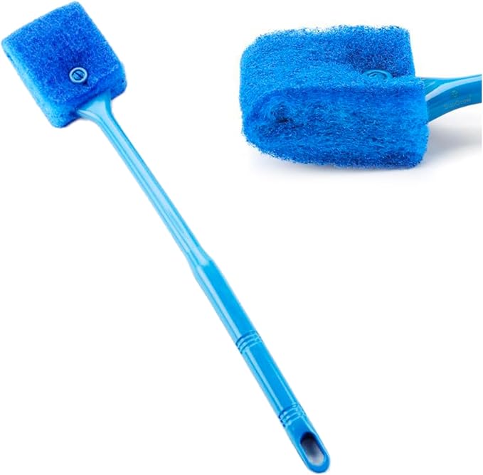 SunGrow Aquarium, Crested Gecko, Hermit Crab Sponge Scraper, 16” x 2”, Double-Sided Blue Sponge, Freshwater & Saltwater Fish Tank Maintenance, for Glass Surfaces Only