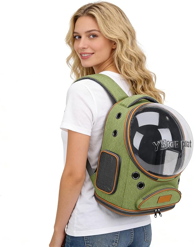 Cat Backpack Carrier, Breathable Cat Carrier Large Space Bubble Pet Backpack for Small Dog and Large cat up to 18lbs, Transparent & Foldable Pet Carrier for Travel Hiking (Green)