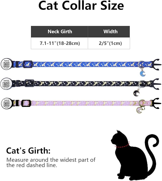 Stars and Moon AirTag Collar with AirTag Holder & Bell,Air Tag Cat Collar for Apple. Solid & Safe, Pet Collar, Breakaway Cat Collar,Smart QR Code Cat ID Tags - Pet Online Profile(Pink)