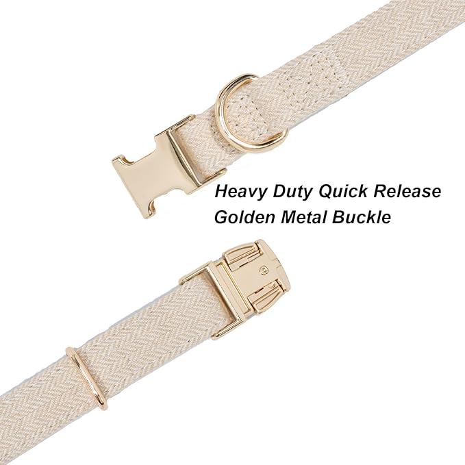 Soft Cotton Hemp Dog Collar with Metal Buckle Adjustable Tweed Dog Collars for Small Medium Large Dogs(Beige,Small)