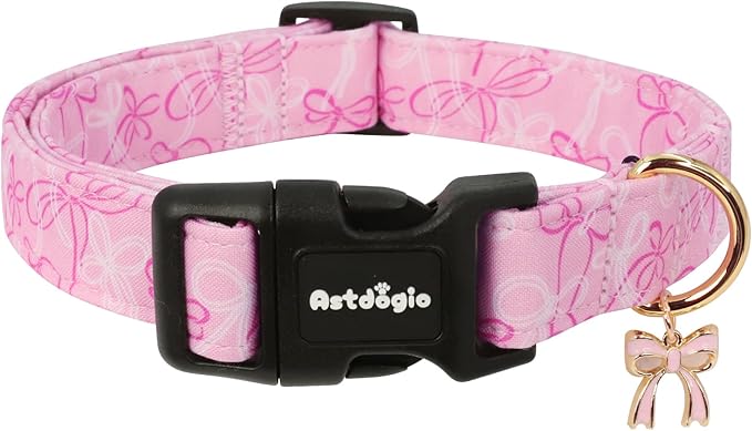 Extra Small Dog Collar, Girl Boy Dog Collars with Bow Pattern, Adjustable Cotton Pink Dog Collar for Puppy, Cute Holiday Collars for Dogs, Ideal for Gifts,Pet Accessory,Daily Walk-XS
