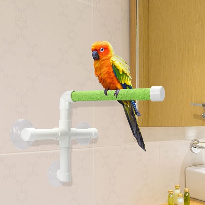 Bird Portable Suction Cup Shower Perch Window Wall Standing Platform for Parrot Parakeet Conure Cockatiel African Grey (Random Color)