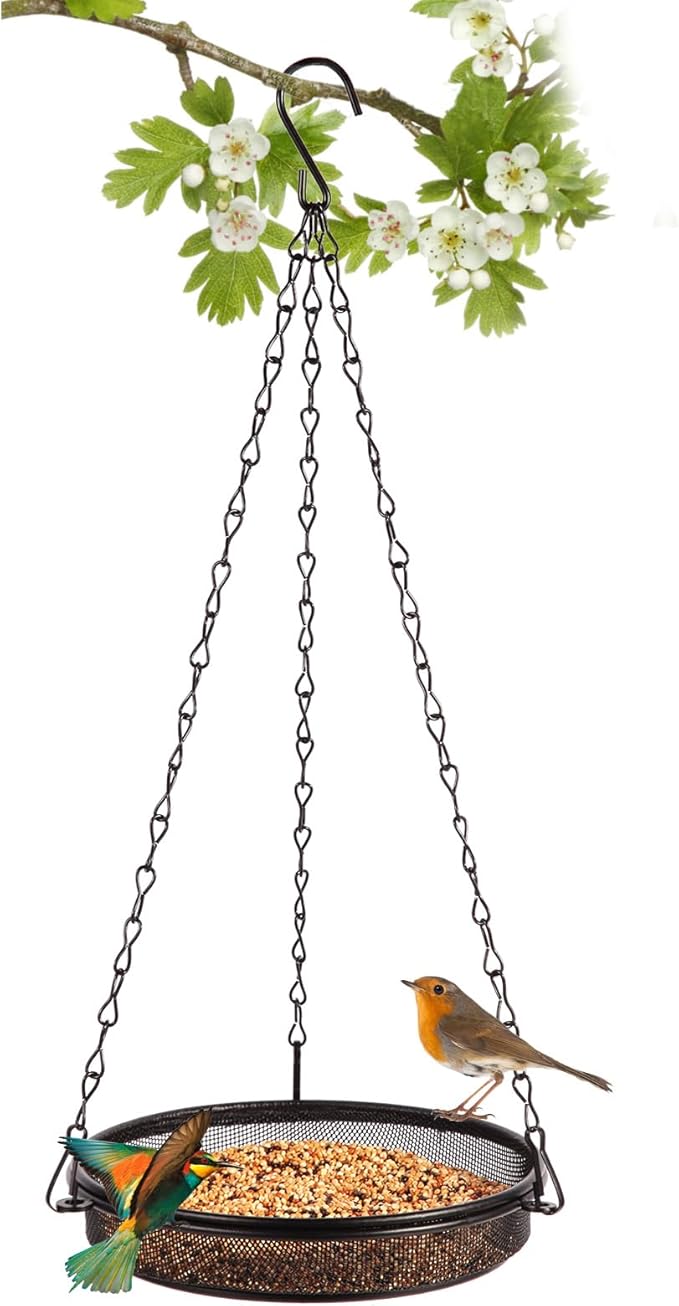 Hanging Bird Feeder & Tray&Metal Mesh Platform & Feeder Hanging for Outdoor Garden Yard Perfect for Attracting Bird