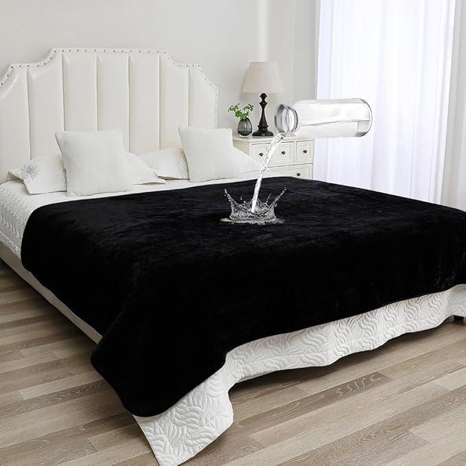 Waterproof Blanket for Beds – Ideal for Couch & Pets Splash Proof Sherpa Throw, Leakproof TPU Layer, Stain Resistant Washable Bed Protector – Black, 90"x 80"