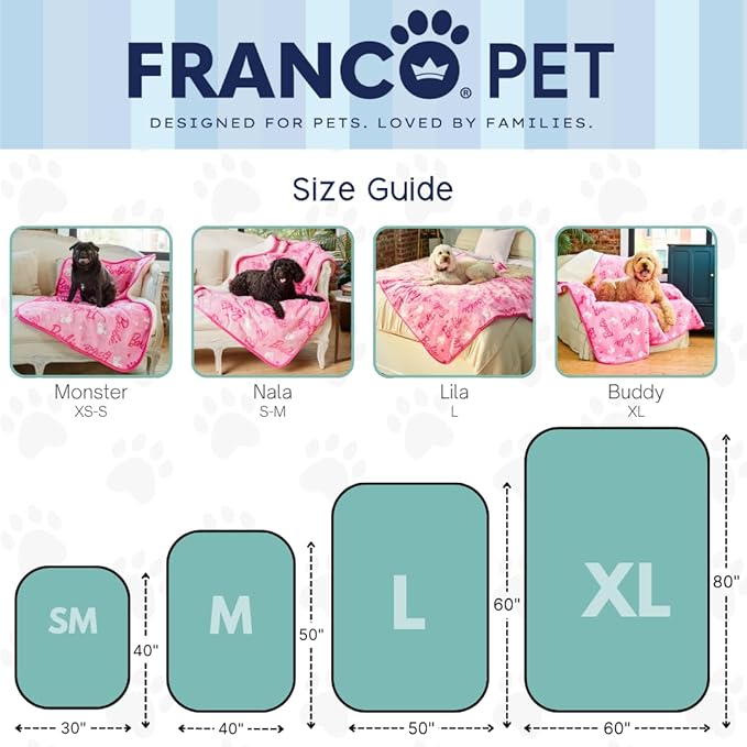 Franco Pet Barbie XL Oversized Super Soft Cozy Waterproof Sherpa-Backed Blanket Throw for Large Dogs, Couch/Bed/Car, 60x80 (Officially Licensed Product)