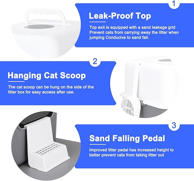 Sfozstra Cat Urine Litter Box with Pedal, Fully Enclosed Leak-Proof for Small Cats Under 8 IB, High Edge and Odorless, Easy to Carry and Clean (Grey with Handle, S)