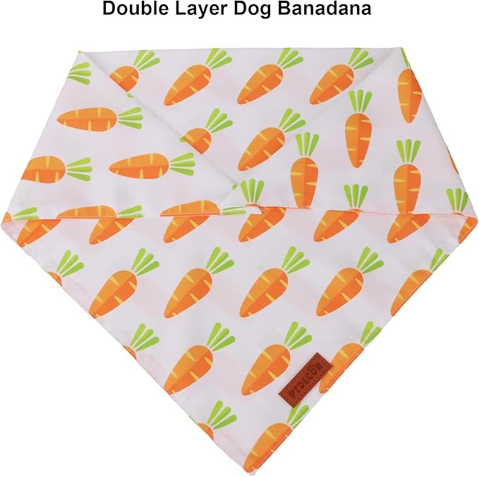 PTDECOR Easter Dog Bandana 2 Pack, Reversible Rabbit Carrot Dog Scarf, Multi Size Offered, Yellow White Easter Bandanas for Extra Large Dogs (X-Large)