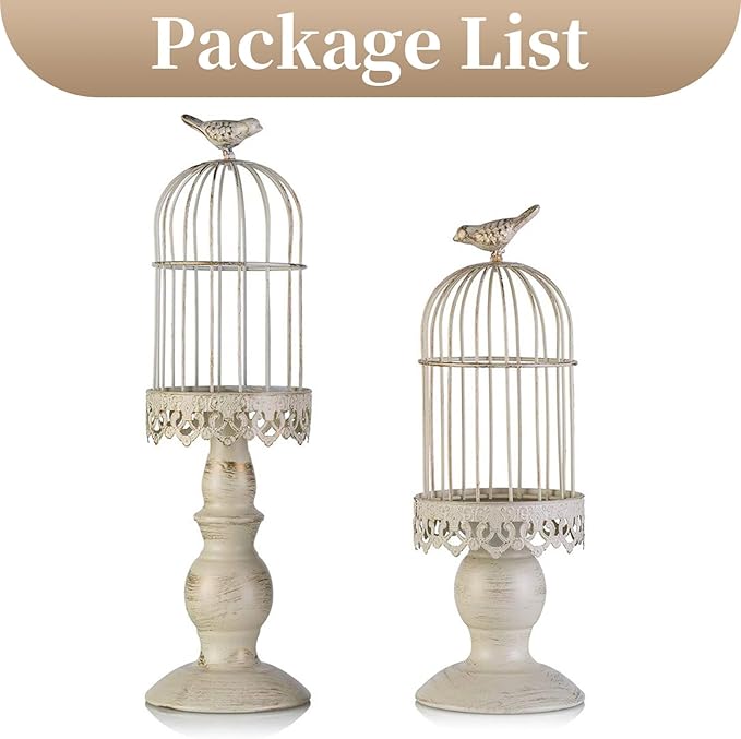 Birdcage Candle Holder Decorative Bird Cages for Weddings Vintage Candlestick Holders Wedding Candle Centerpieces for Tables Iron Candleholder Set Home Decor Distressed Ivory