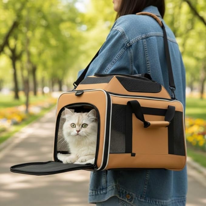 Cat Carrier Dog Carrier Airline Approved, Pet Carrier for 2 Cats Small Medium Dogs, Soft Cat Carrier 18x15x15 with Foldable Bowl & Washable Pad, TSA Approved Dog Carriers by Luniko Shop (Orange)