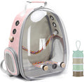 Bird Traval Carrier Cage, Clear Space Capsule Astronaut Backpack to Carry Parakeet Cockatiel Parrot with Metal Tray Bird Feeder and Wood Perch, Vet Transport Bag