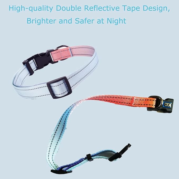Roses&Poetry Reflective Dog Collar with Gradient Azure, Adjustable Durable Pet Collars for Small Medium Large Dogs (Azure-M)