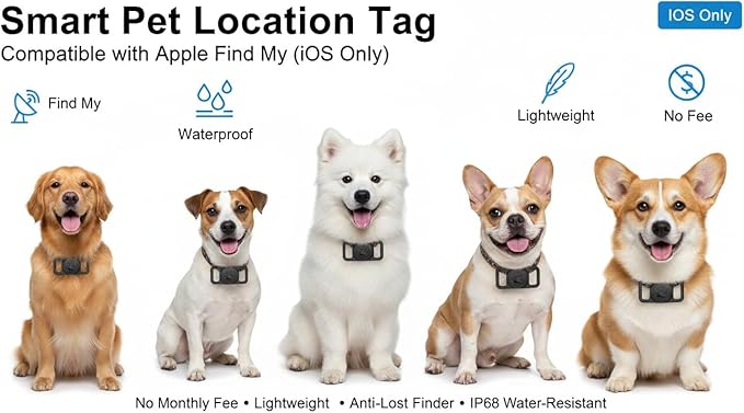 Smart Pet Location Tag with Holder – No Monthly Fee, Compatible with Apple Find My (iOS Only), Lightweight Anti-Lost Locator for Pets, Bags, and Personal Items