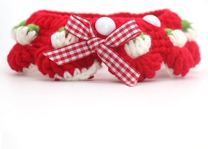 Cat Collar Breakaway, Kitten Collar with Cute Bow Tie and Strawberry Pattern Comfortable for Kitty and Small Puppies, Bandana Fits Neck 2-3 Inches(S)(red)