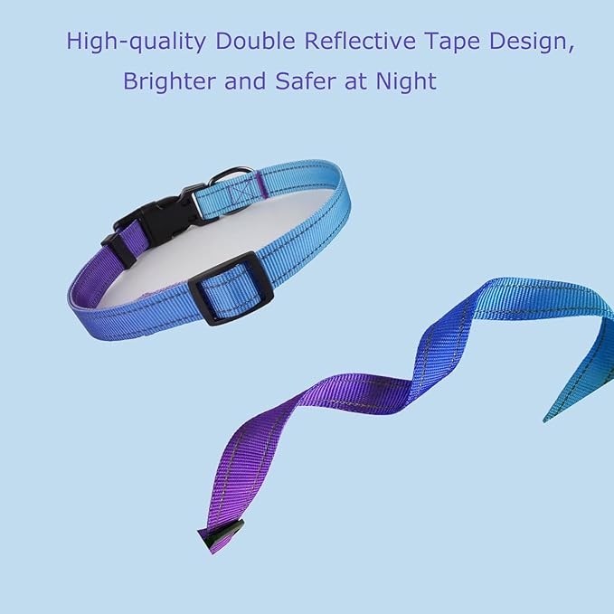 Roses&Poetry Reflective Dog Collar with Gradient Violet, Adjustable Durable Pet Collars for Small Medium Large Dogs (Violet-S)